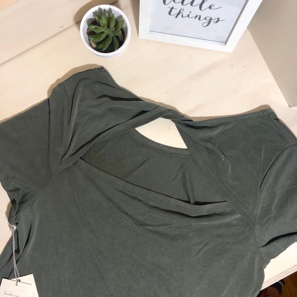 NEW Wrap Tie Back Modal Olive Green Tee - Picture 4 of 7